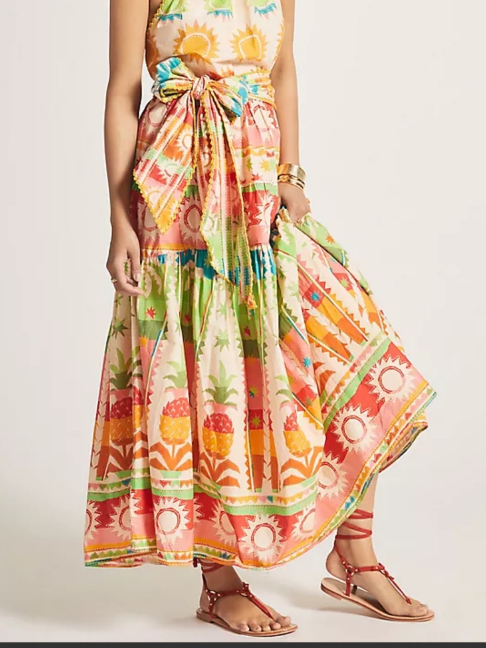 FARM Rio Coral, Green & Yellow Pineapple Print Maxi Dress
